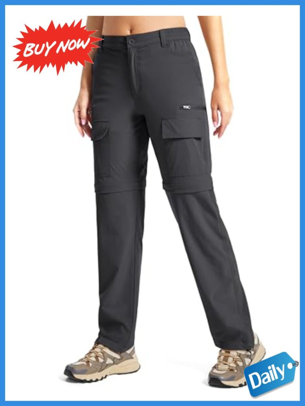 Womens Hiking Pants Convertible Zip Off Lightweight Cargo Quick Dry UPF 50